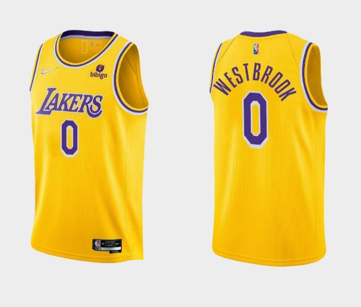 Men's Los Angeles Lakers #0 Russell Westbrook Yellow Stitched Basketball Jersey